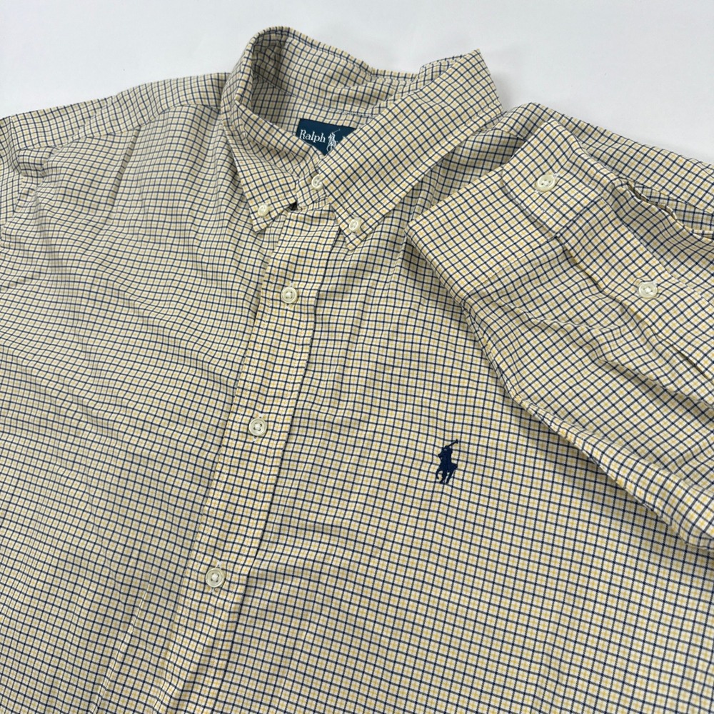 Ralph Lauren Mens Shirt XXL Yellow Navy Check Classic Fit Button Down Preppy